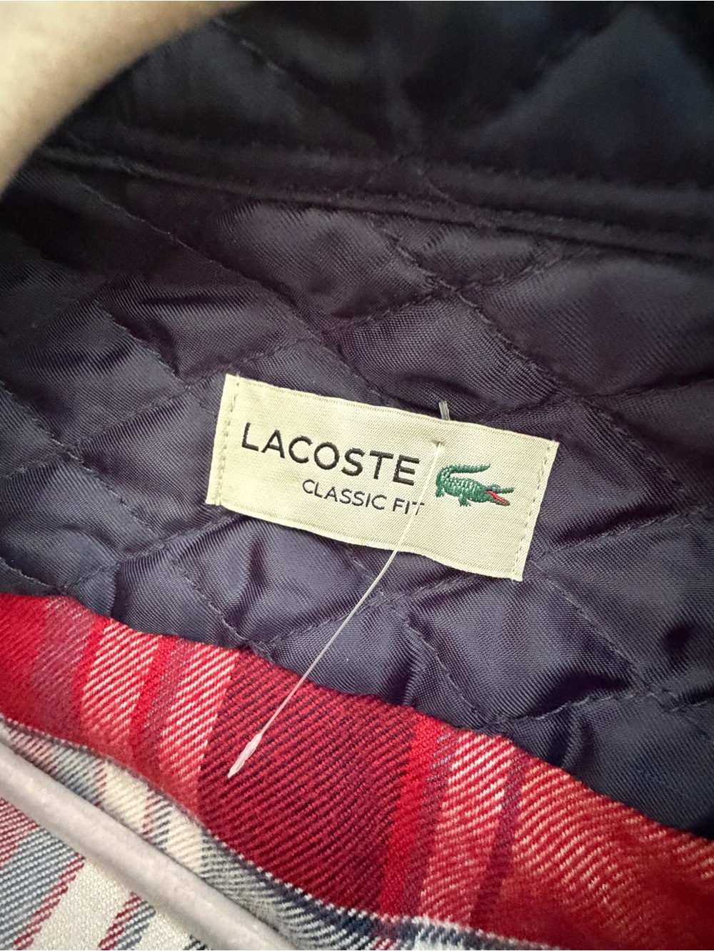 NEW Lacoste Men's Red Blue Plaid Flannel Shirt Button Down XLARGE - Picture 9 of 11